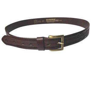 5th Avenue Italy Mens‎ Brown Leather Embossed Western Belt Brass Buckle Gift EUC